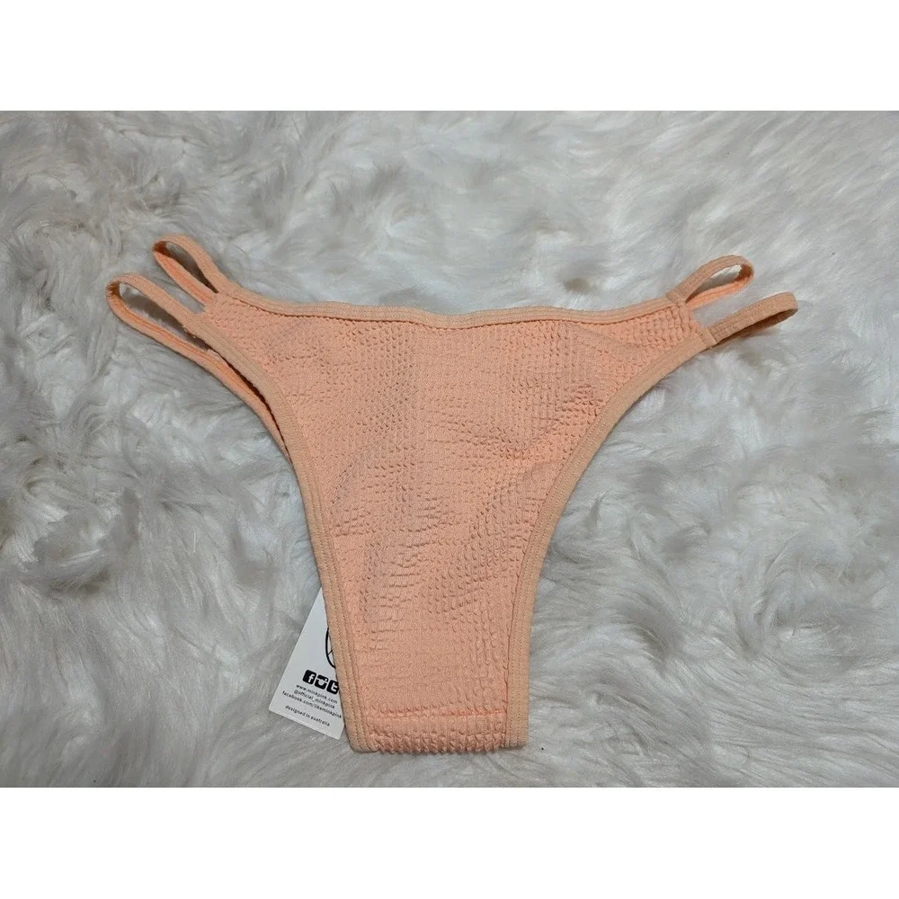 MINKPINK Eloise‎ Strappy Bikini Bottoms Textured Swimsuit Mandarin Orange M NWT